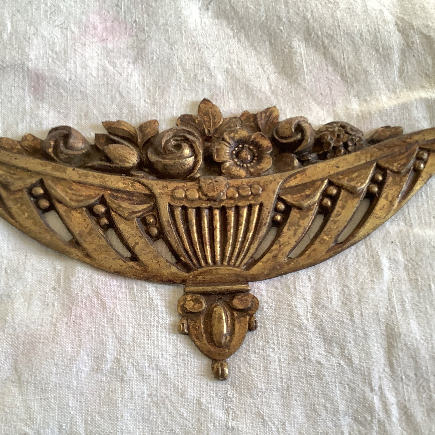 Antique French Brass Decorative Classical Hardware for Furniture 1900s One Piece made in France Classical vase with flowers