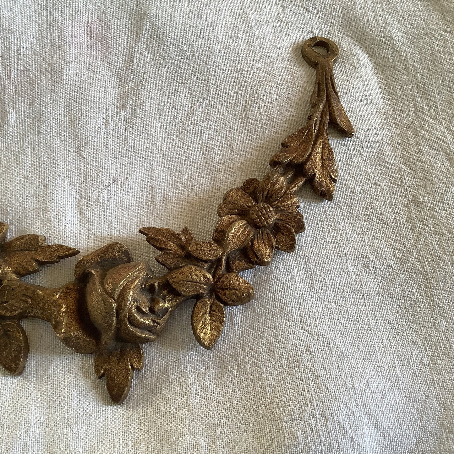 Antique French Brass Swag Decorative Classical Hardware for Furniture 1900s One Piece made in France Classical Roses and Leaves