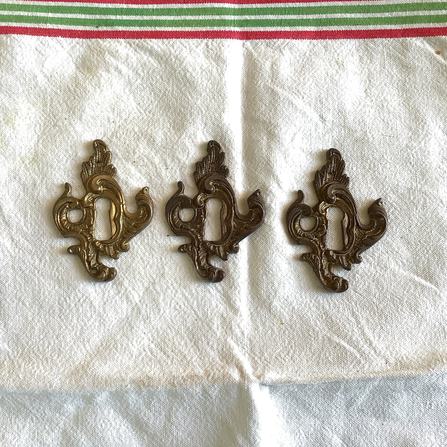 Three matching Antique Brass Keyhole Cover Escutcheon made in France in 1900s