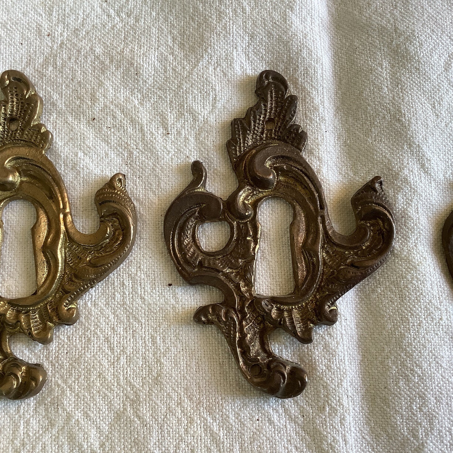 Three matching Antique Brass Keyhole Cover Escutcheon made in France in 1900s