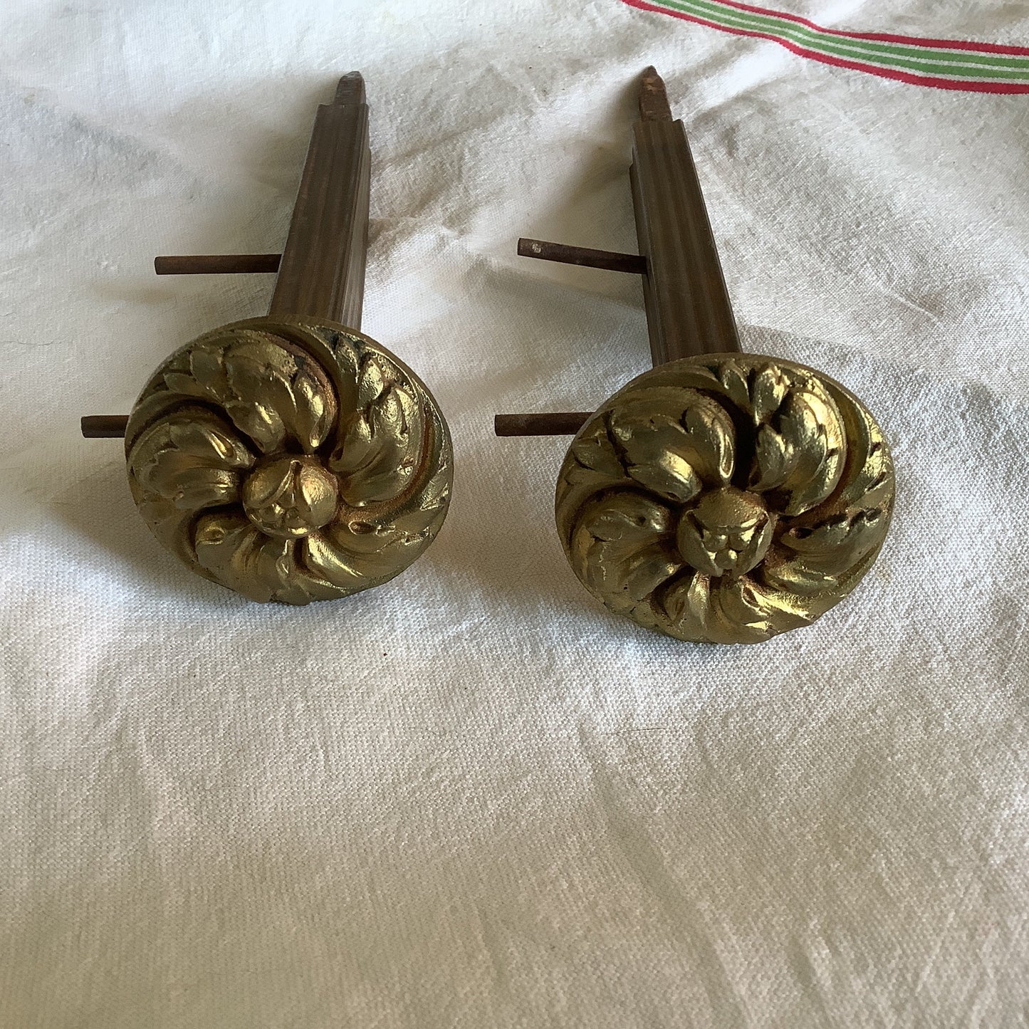 One pair of brass Antique 1920s large Classical French Curtain Tiebacks or curtain pole mounts made in France