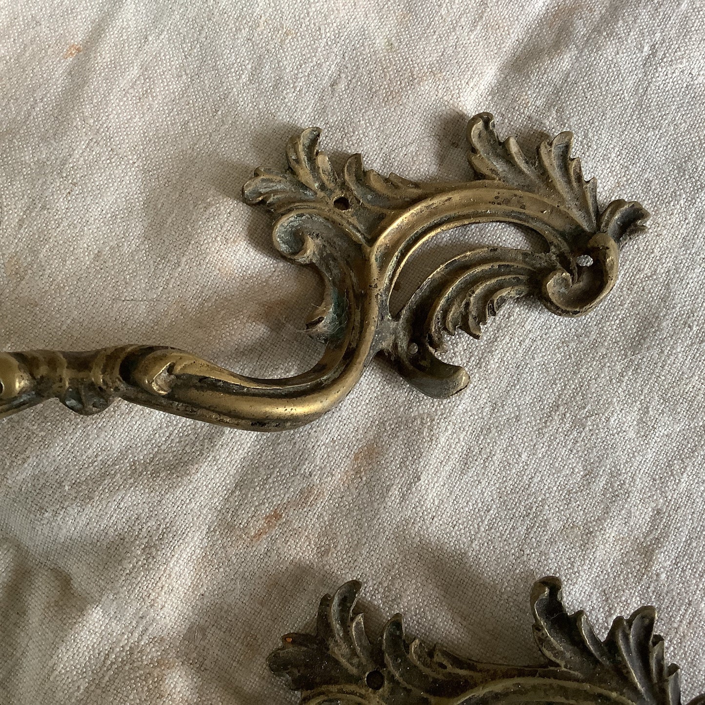 Two pieces Vintage 1900s Antique Brass Furniture Handles with Patina Made in France