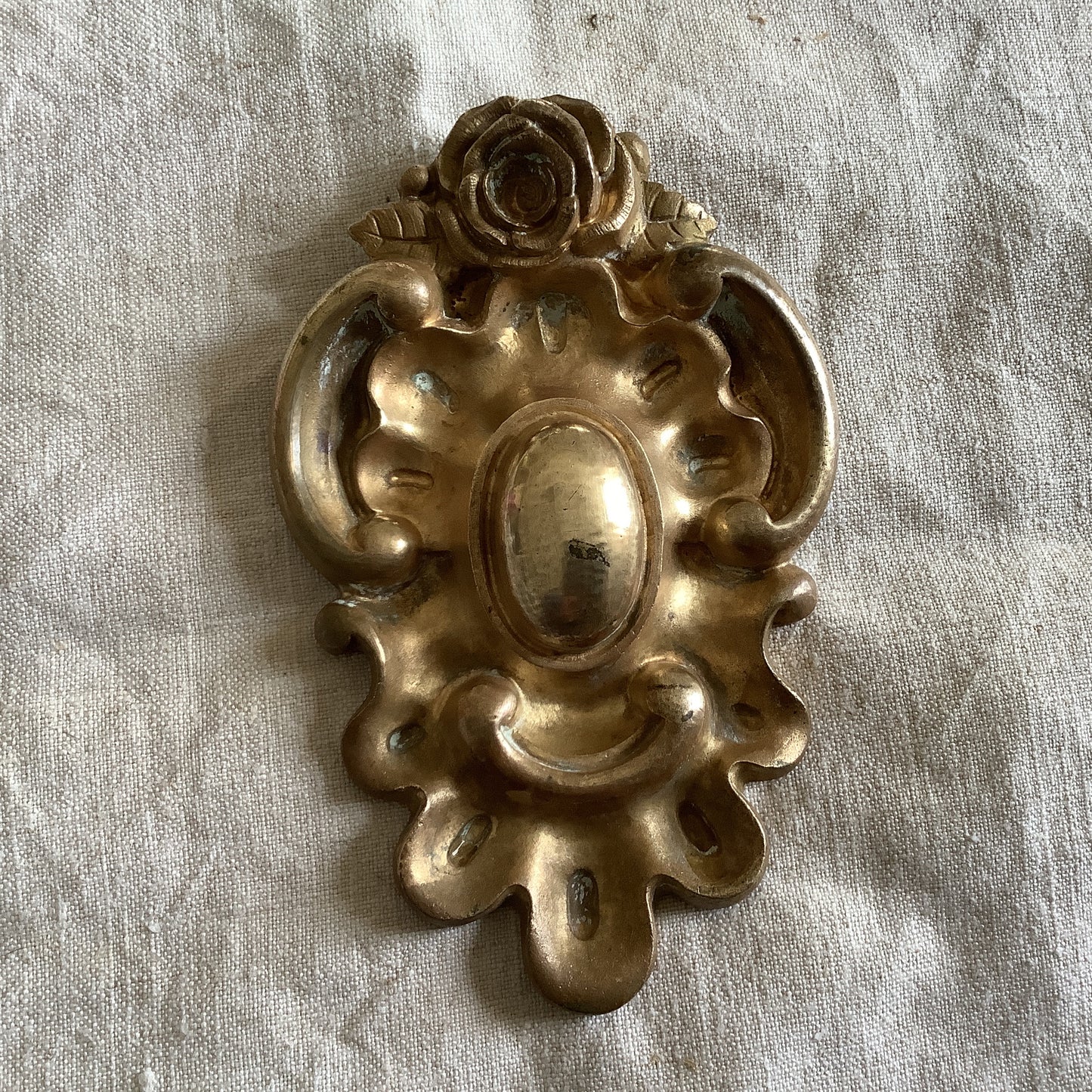 One Large Antique Brass Picture Hook Cover / Mount - 1800's Elaborate Made in France Heavy cast Ormolu