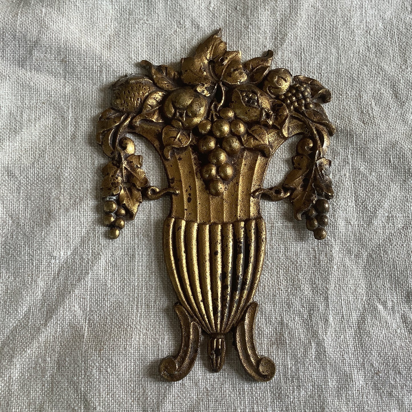 Antique French Brass Decorative Classical Hardware for Furniture 1900s One Piece made in France Classical Roman Style Vase with Grapes