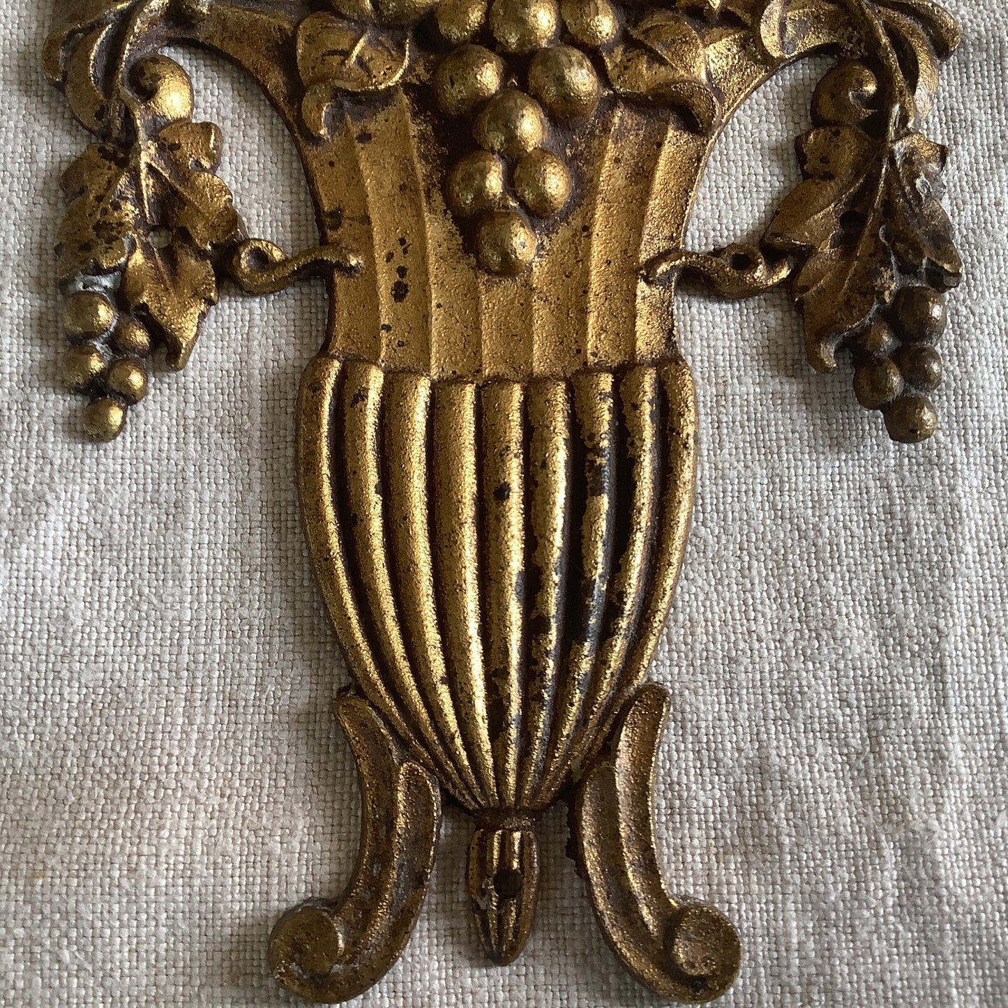 Antique French Brass Decorative Classical Hardware for Furniture 1900s One Piece made in France Classical Roman Style Vase with Grapes