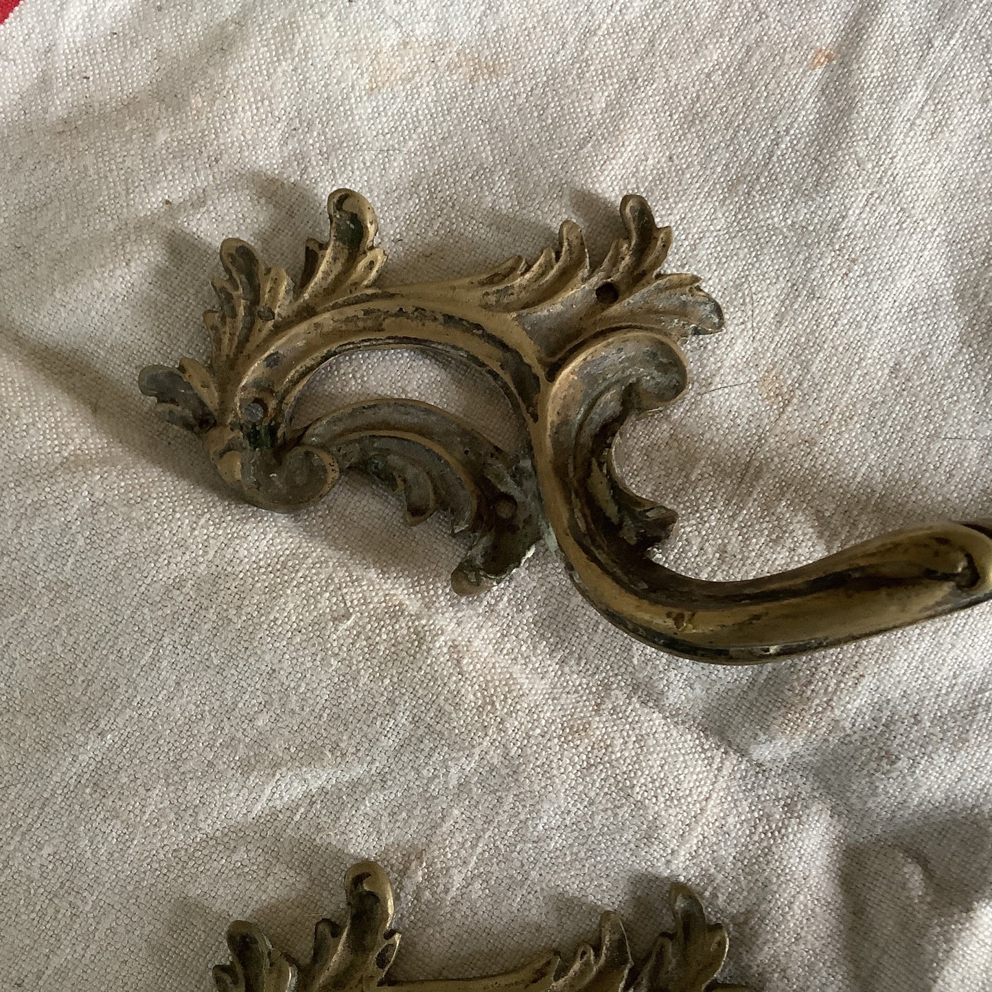 Two pieces Vintage 1900s Antique Brass Furniture Handles with Patina Made in France