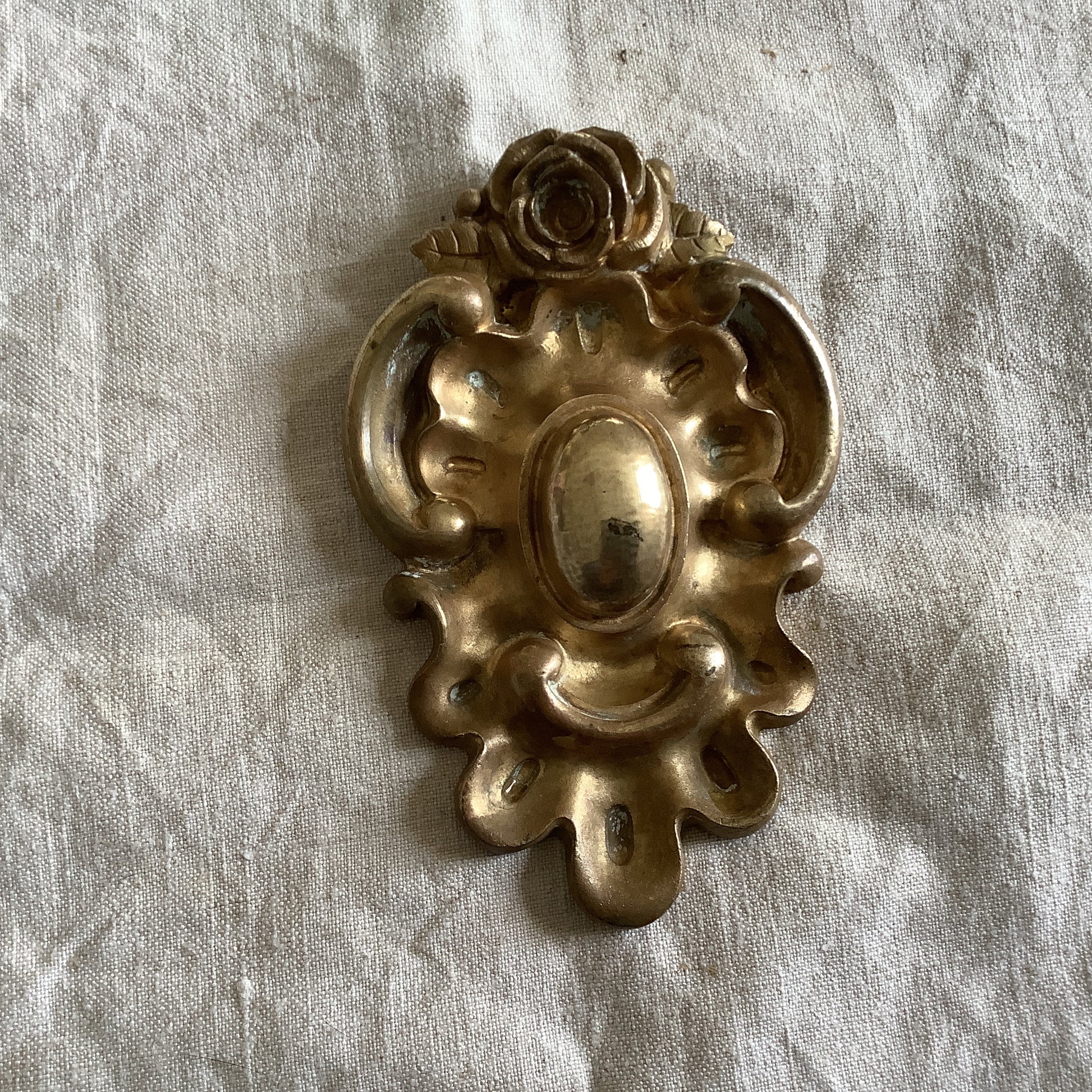 One Large Antique Brass Picture Hook Cover / Mount - 1800's Elaborate Made in France Heavy cast Ormolu