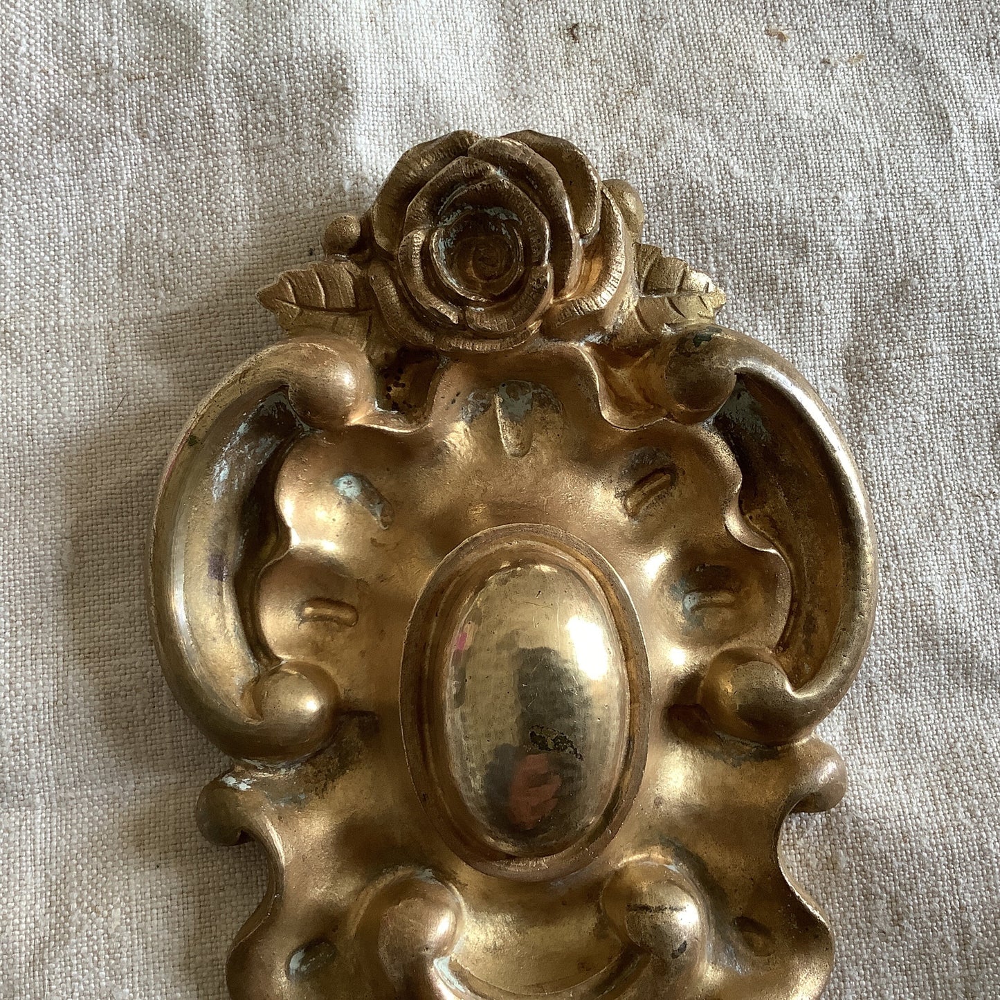 One Large Antique Brass Picture Hook Cover / Mount - 1800's Elaborate Made in France Heavy cast Ormolu