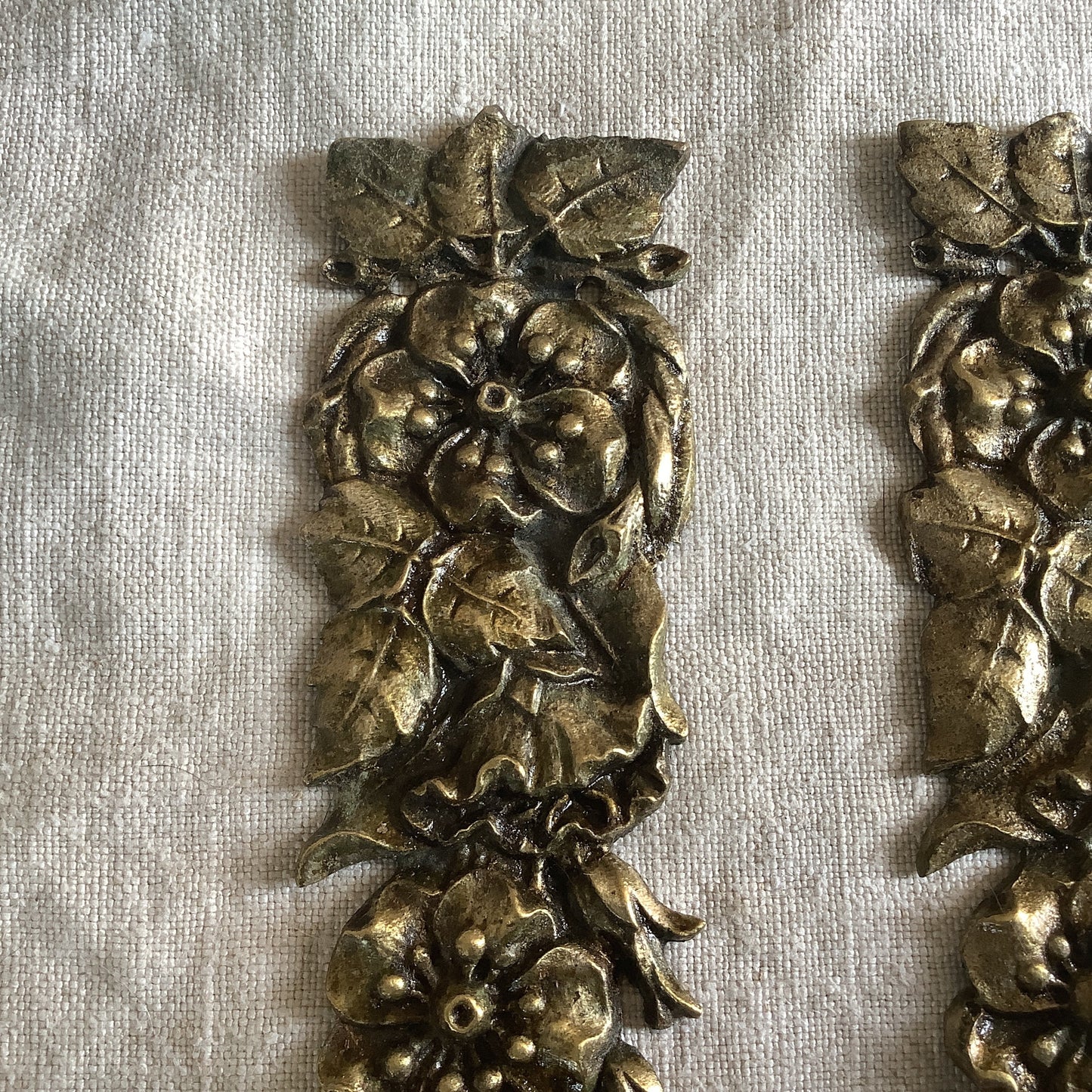 Antique French Ormolu Silver  Flowers Decorative Hardware Furniture 1900s Two  pieces