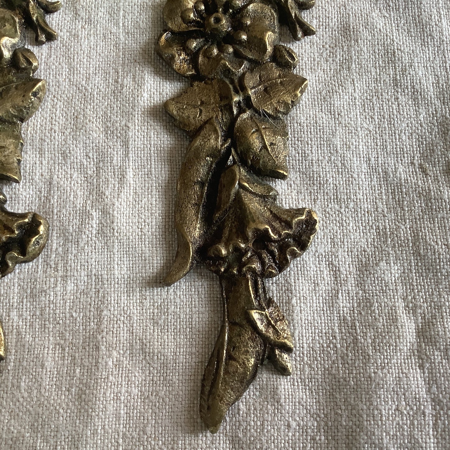 Antique French Ormolu Silver  Flowers Decorative Hardware Furniture 1900s Two  pieces