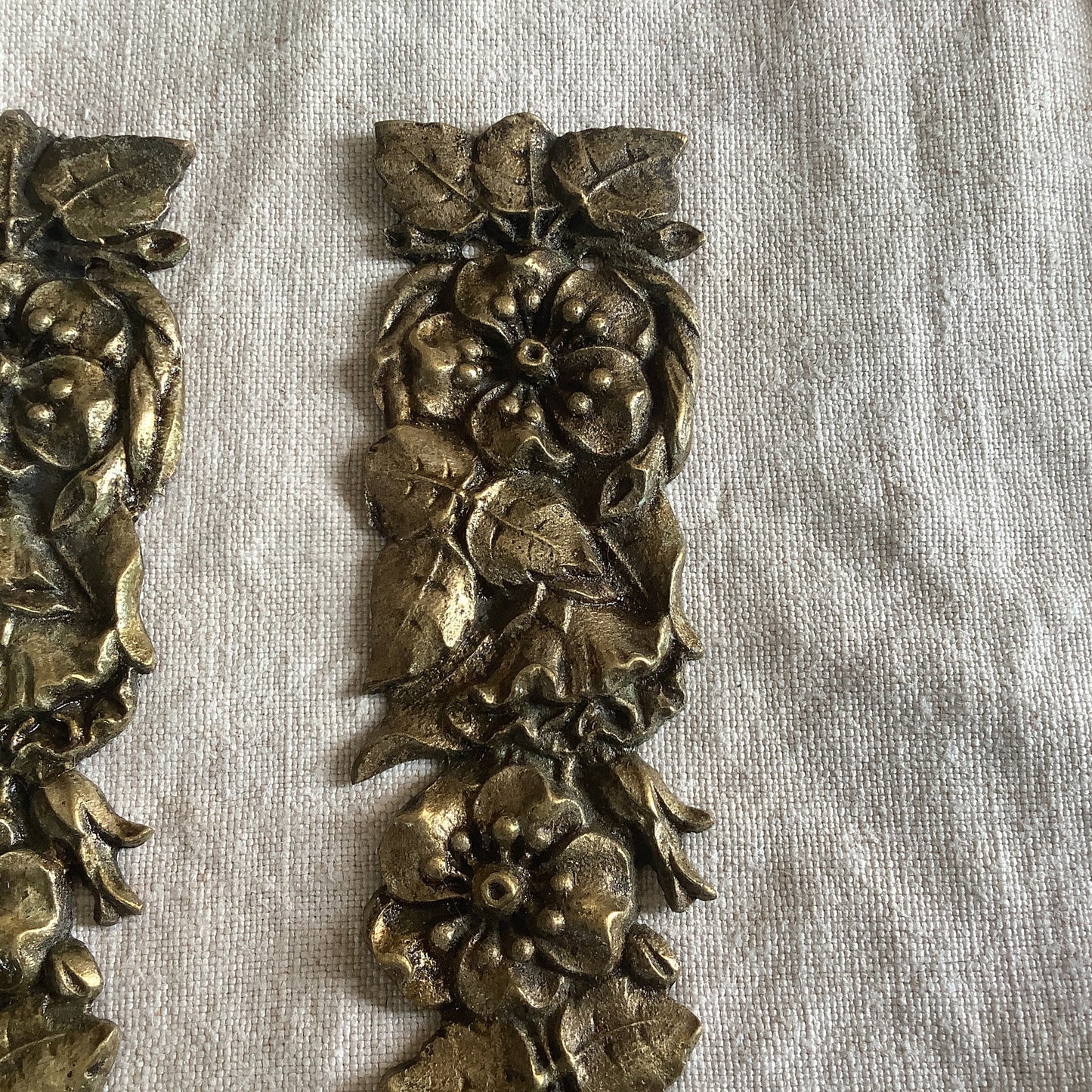 Antique French Ormolu Silver  Flowers Decorative Hardware Furniture 1900s Two  pieces