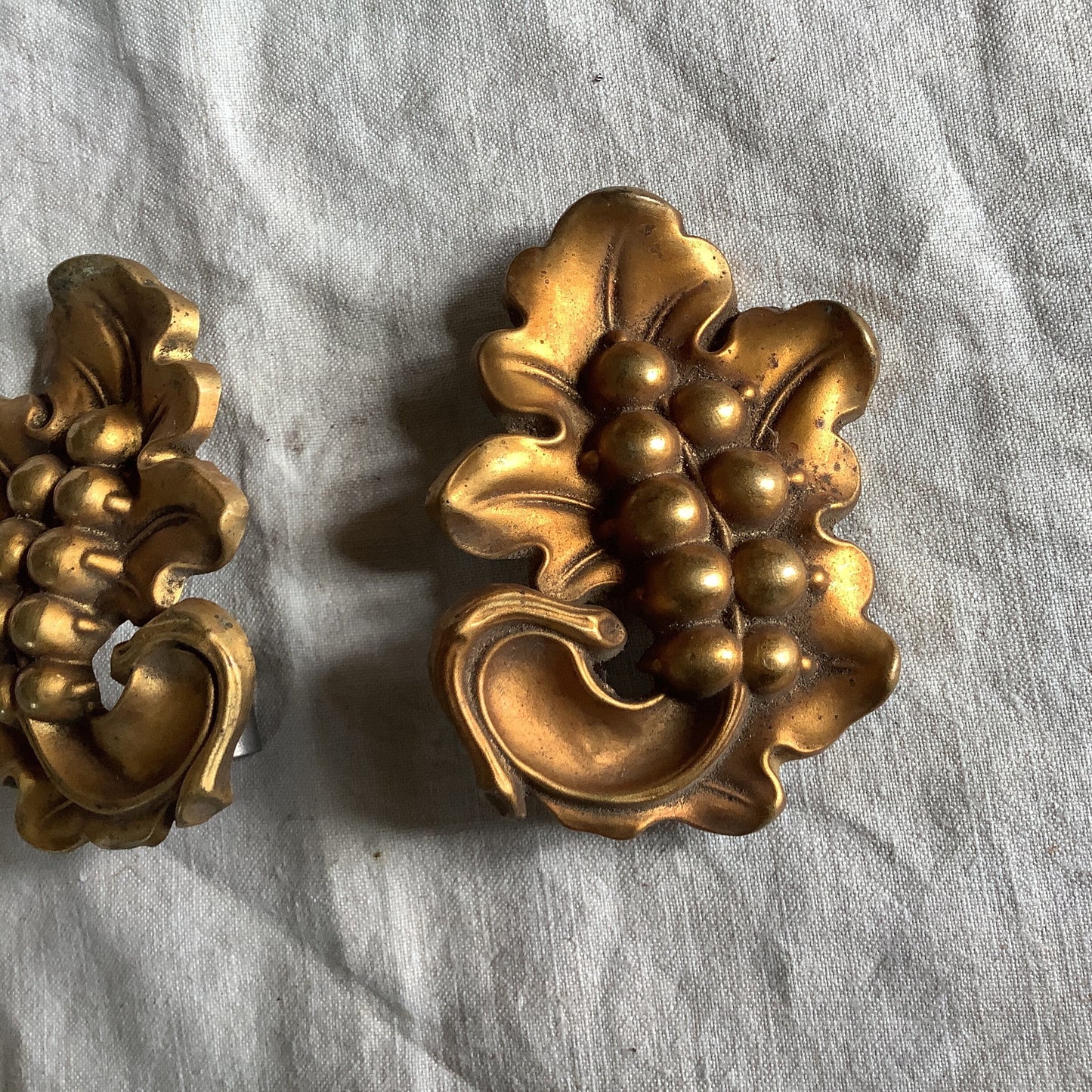 Two matching alternate Antique Brass Picture Hook Covers / Mounts / Buttons - 1800's Elaborate Made in France brass Assortment