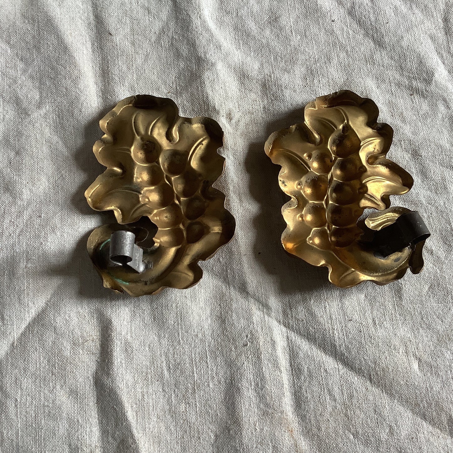 Two matching alternate Antique Brass Picture Hook Covers / Mounts / Buttons - 1800's Elaborate Made in France brass Assortment