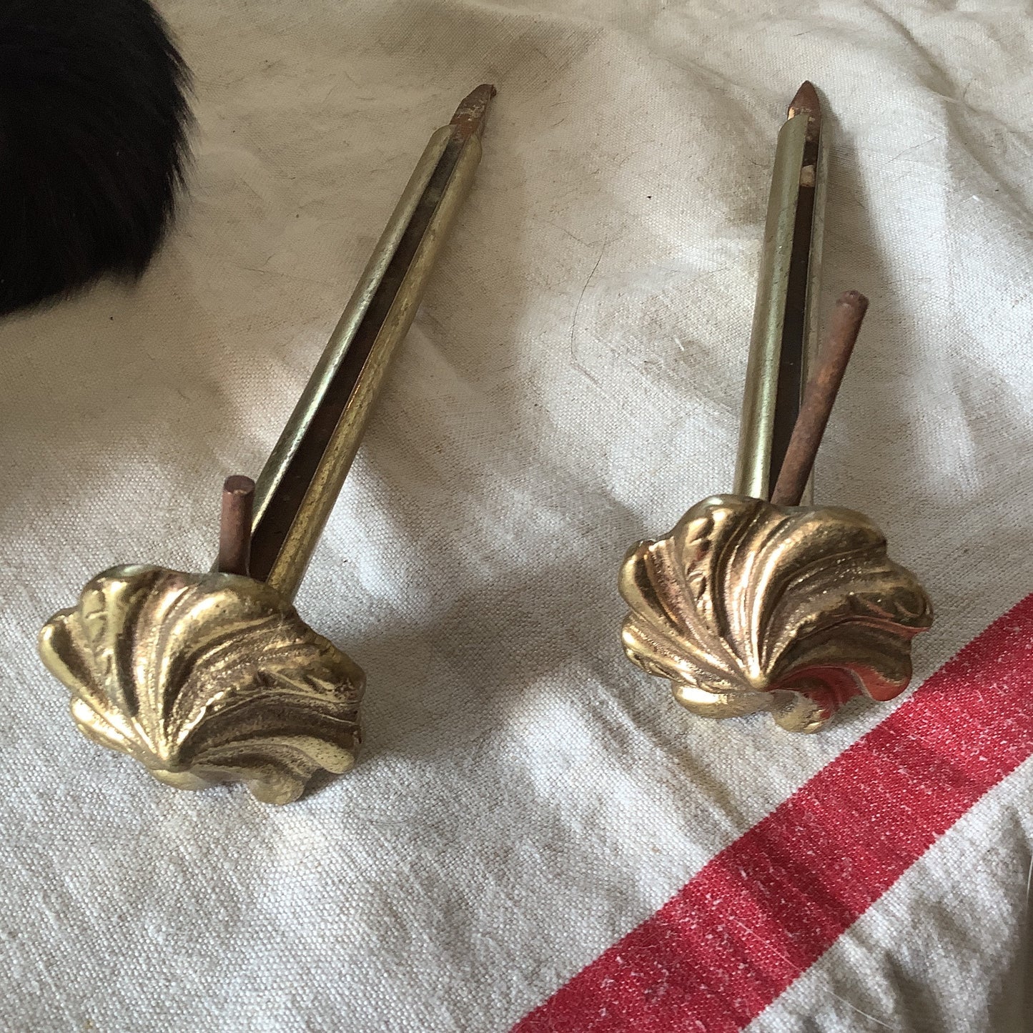 One pair of brass Antique 1900s Classical French Curtain Tiebacks or curtain pole mounts made in France