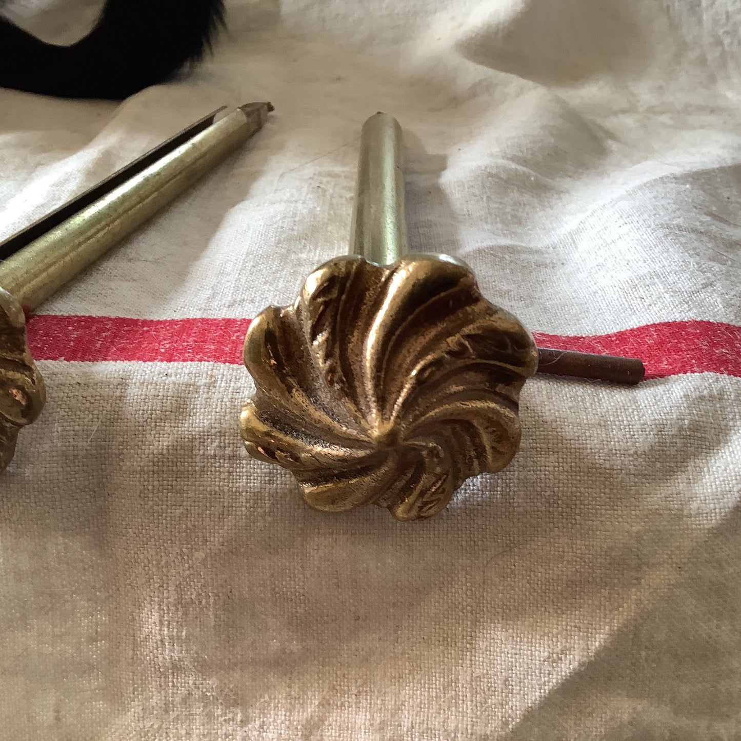 One pair of brass Antique 1900s Classical French Curtain Tiebacks or curtain pole mounts made in France