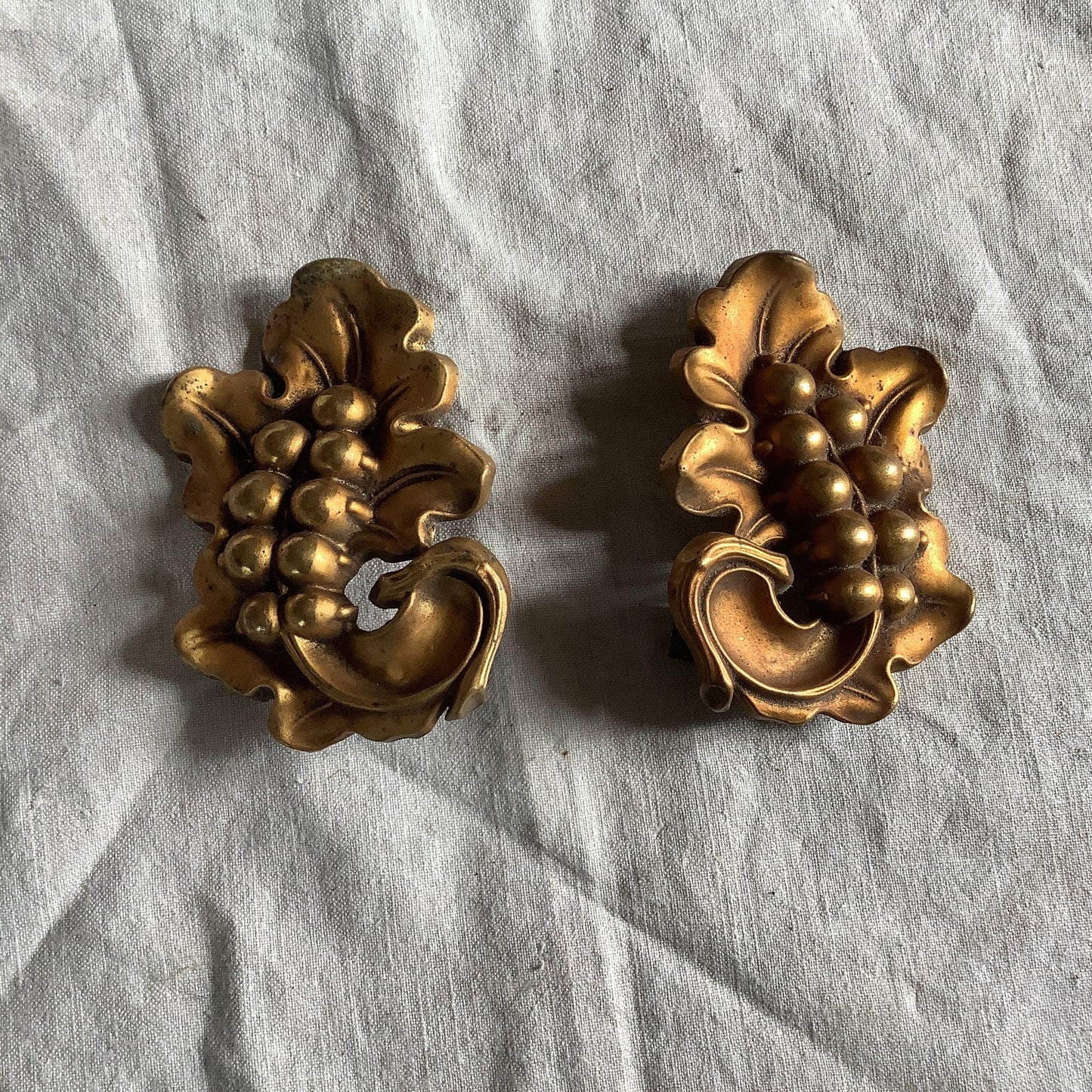 Two matching alternate Antique Brass Picture Hook Covers / Mounts / Buttons - 1800's Elaborate Made in France brass Assortment