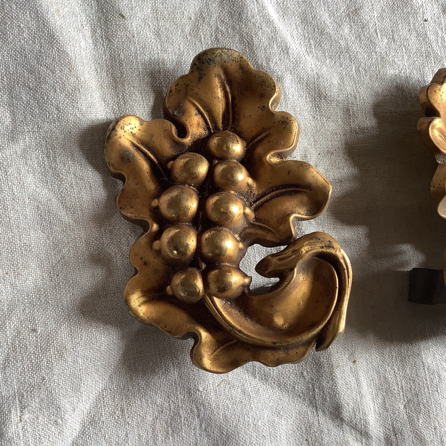 Two matching alternate Antique Brass Picture Hook Covers / Mounts / Buttons - 1800's Elaborate Made in France brass Assortment