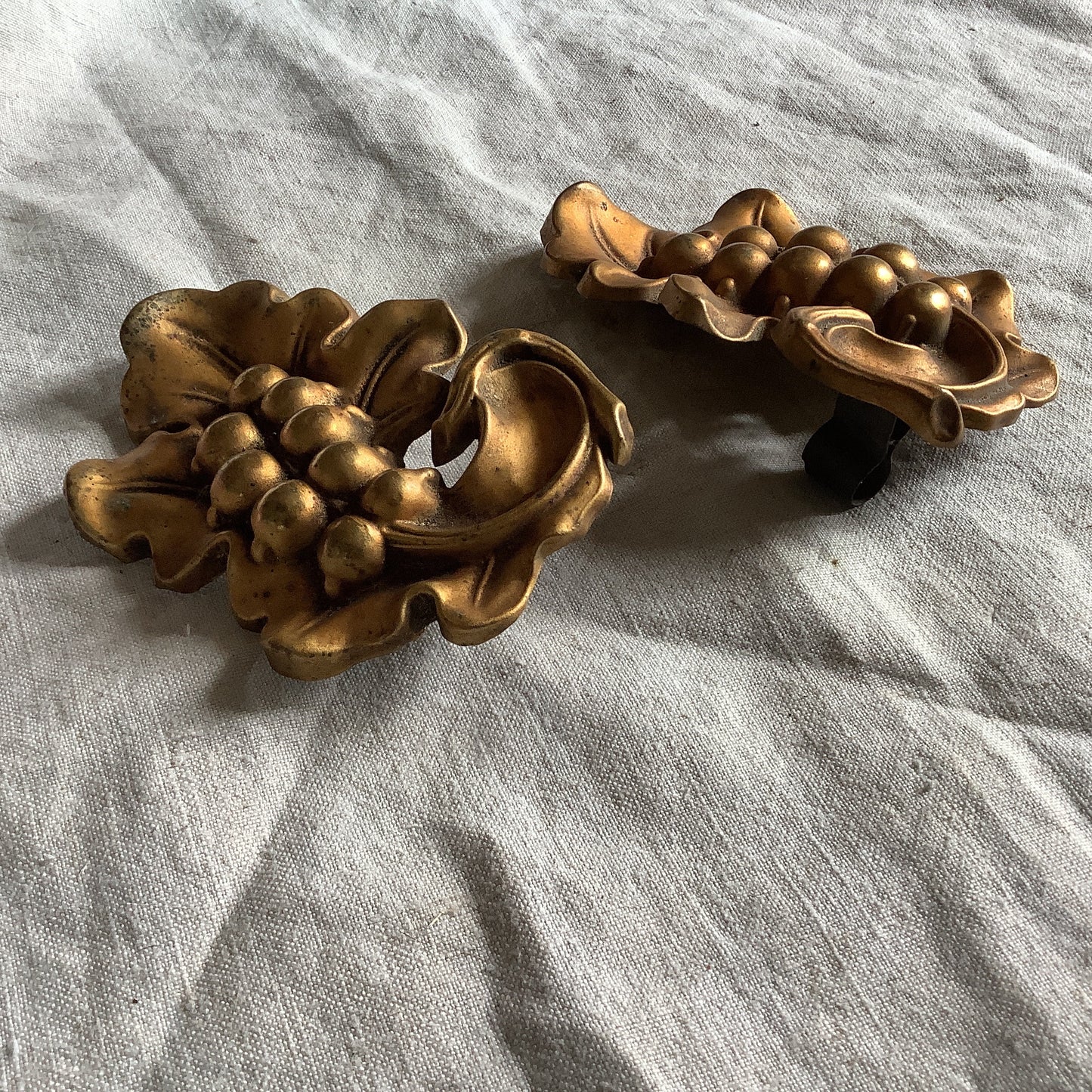 Two matching alternate Antique Brass Picture Hook Covers / Mounts / Buttons - 1800's Elaborate Made in France brass Assortment