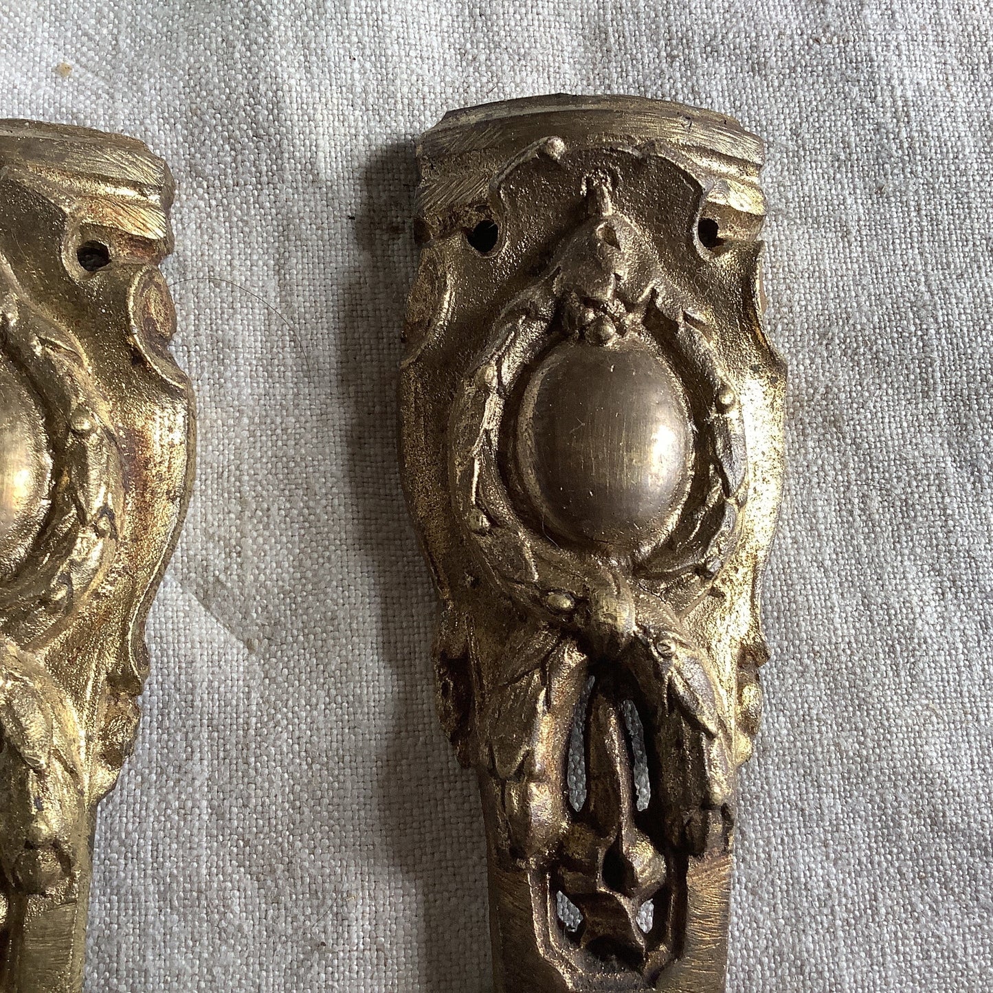 Antique Petite Pair of French Ormolu Brass  Decorative Hardware Furniture 1900s Two  pieces