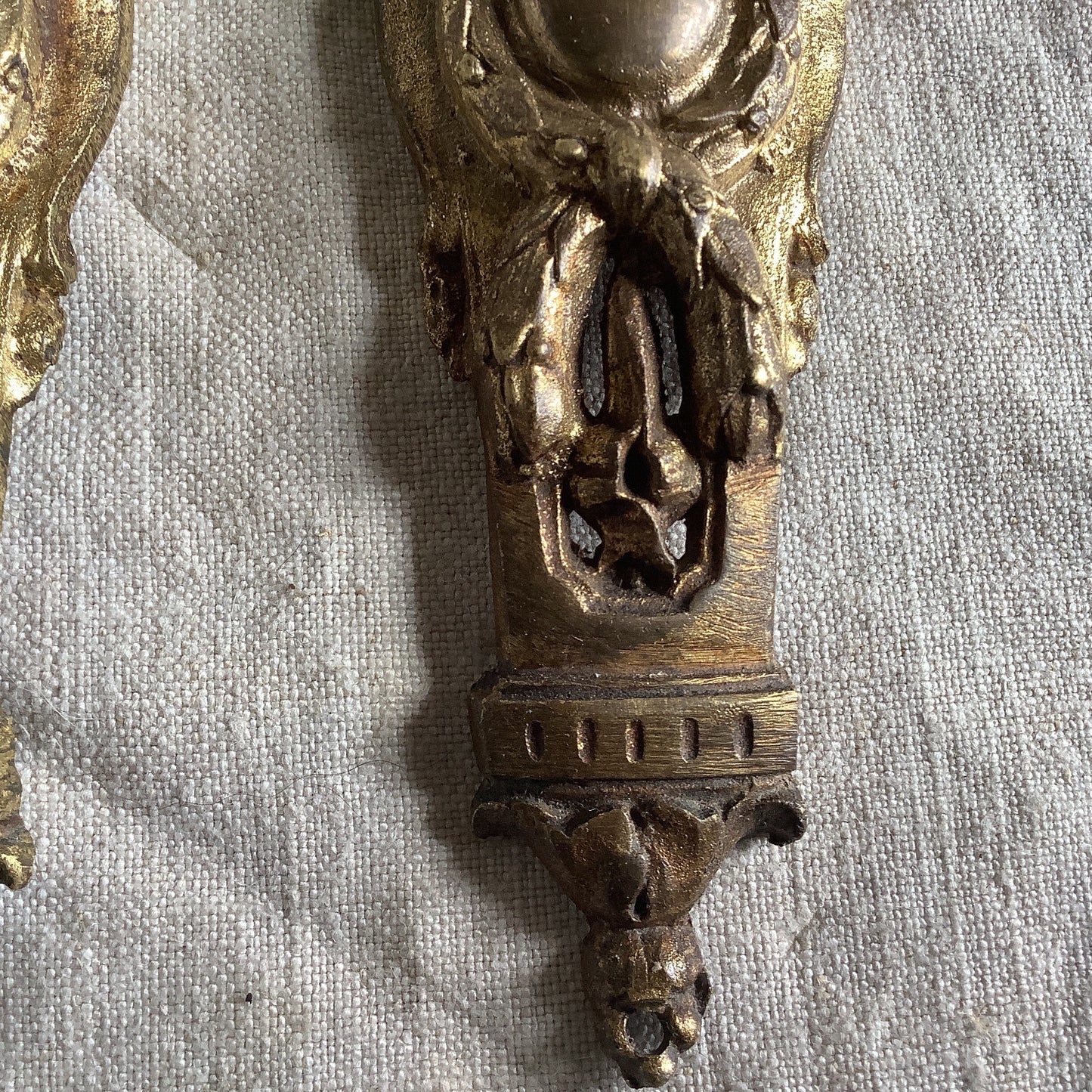 Antique Petite Pair of French Ormolu Brass  Decorative Hardware Furniture 1900s Two  pieces