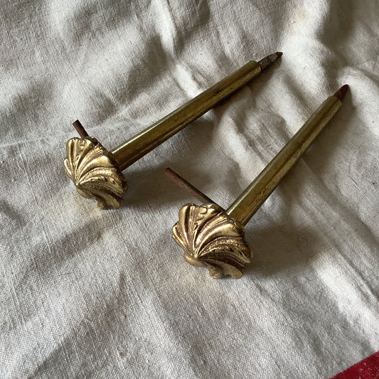 One pair of brass Antique 1900s Classical French Curtain Tiebacks or curtain pole mounts made in France