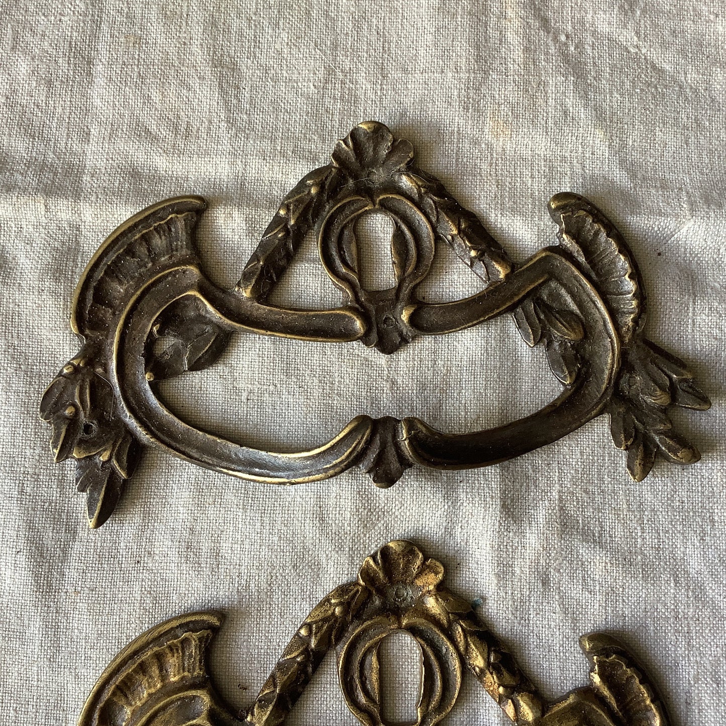 Antique 1900s Decorative Pair of  Brass Furniture Handles Ormolu Brass,  made in France