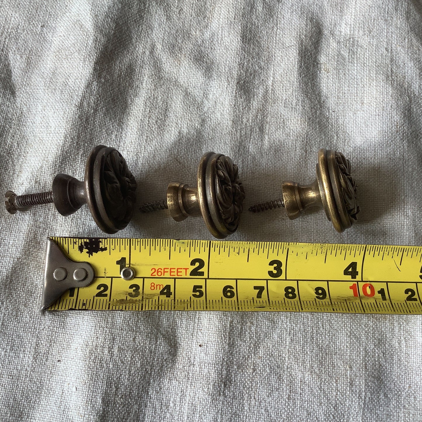 Vintage 1930s Three (3)  Matching French  brass furniture handles unusual made in France