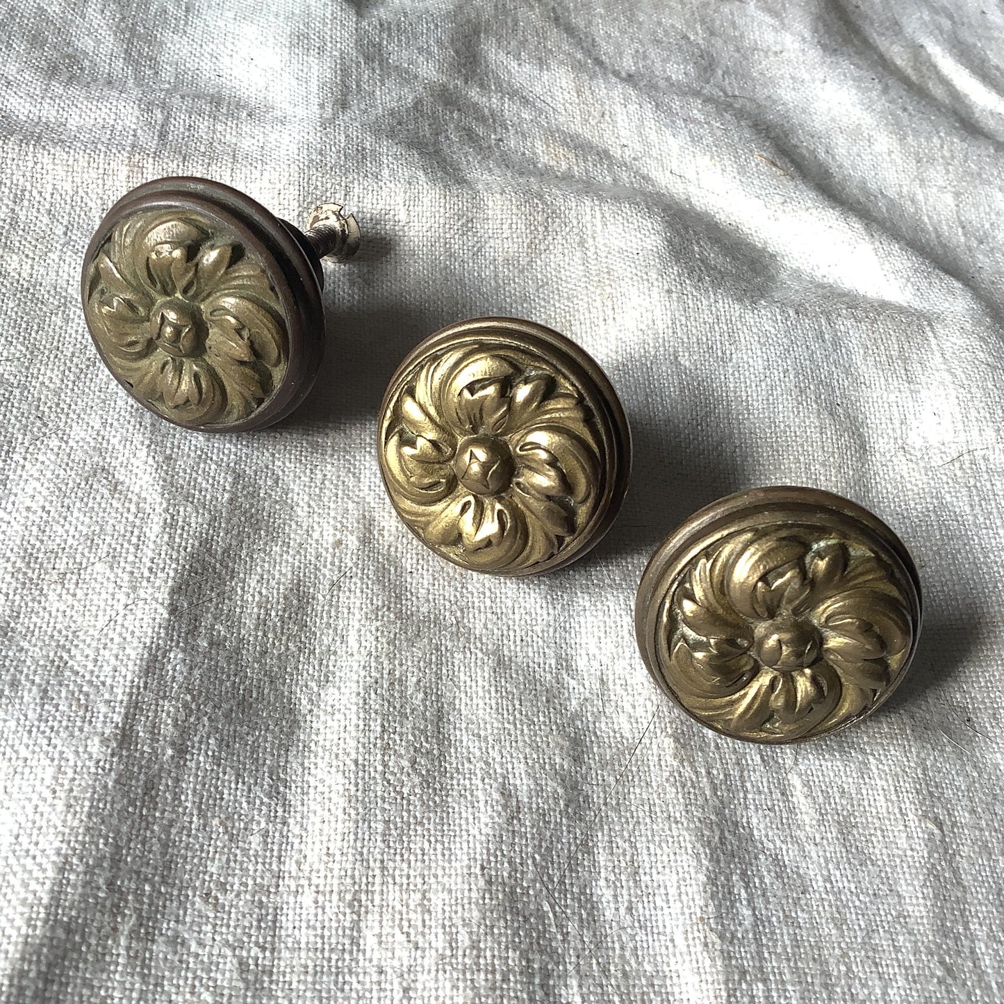 Vintage 1930s Three (3)  Matching French  brass furniture handles unusual made in France