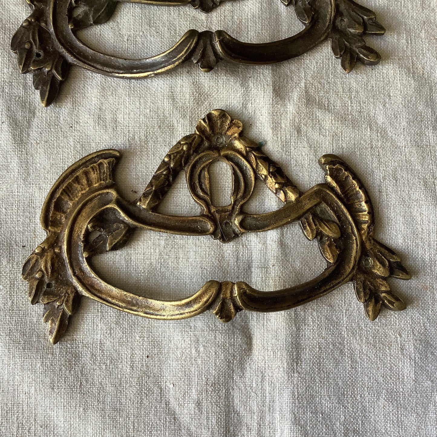 Antique 1900s Decorative Pair of  Brass Furniture Handles Ormolu Brass,  made in France