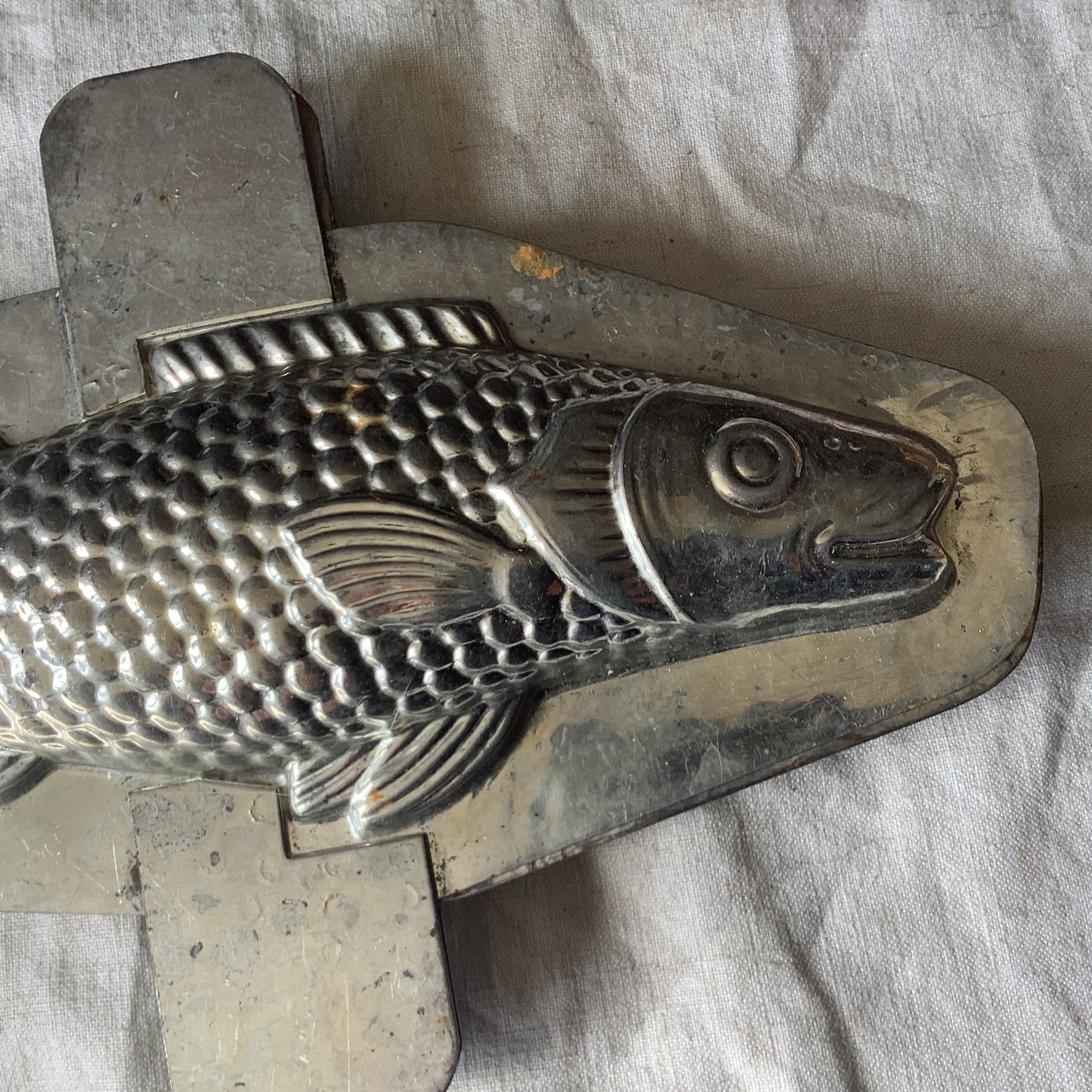 Antique 1940s large chocolate Fish Pike mould / mold metal cast, made in a France professional chocolaterie mold number 260