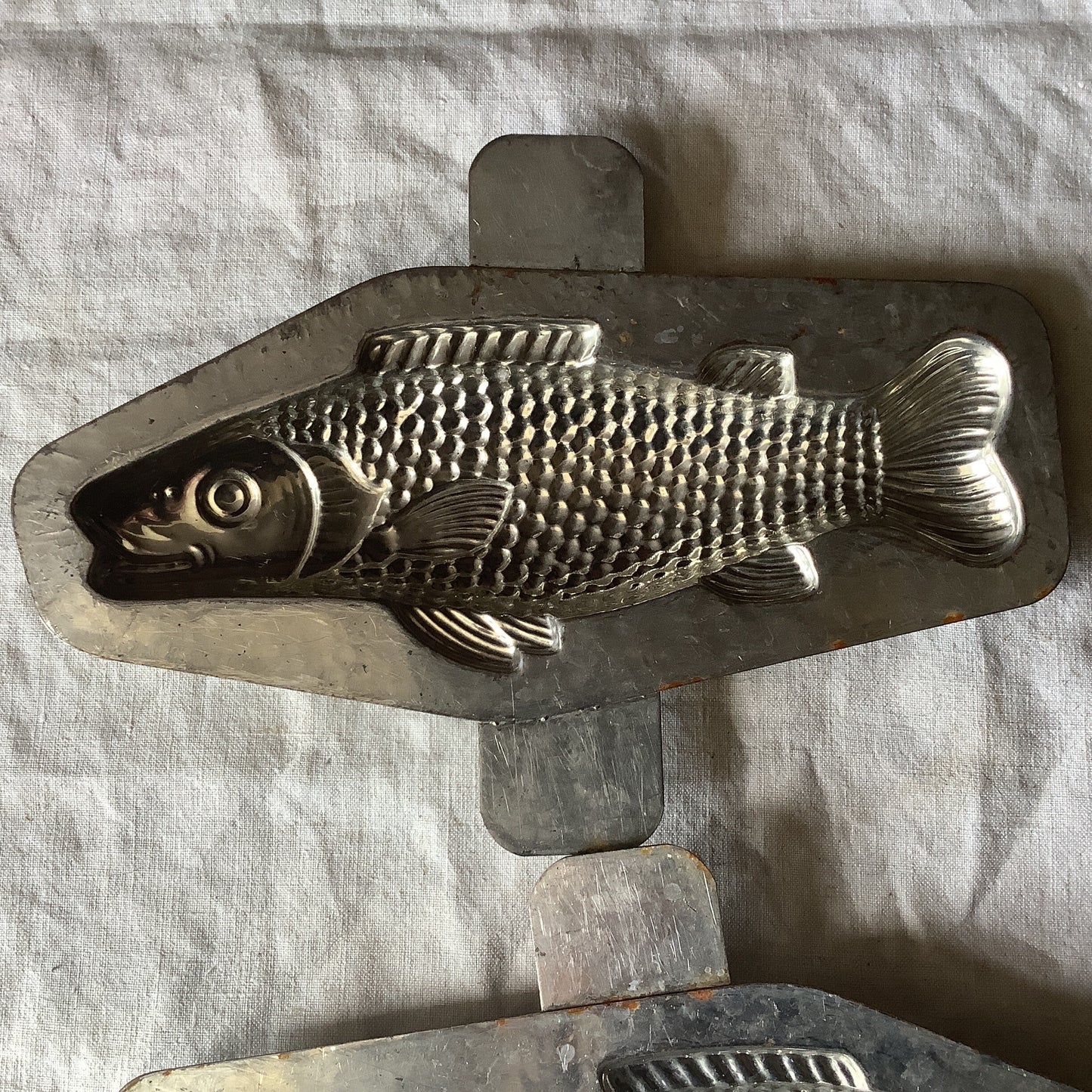 Antique 1940s large chocolate Fish Pike mould / mold metal cast, made in a France professional chocolaterie mold number 260