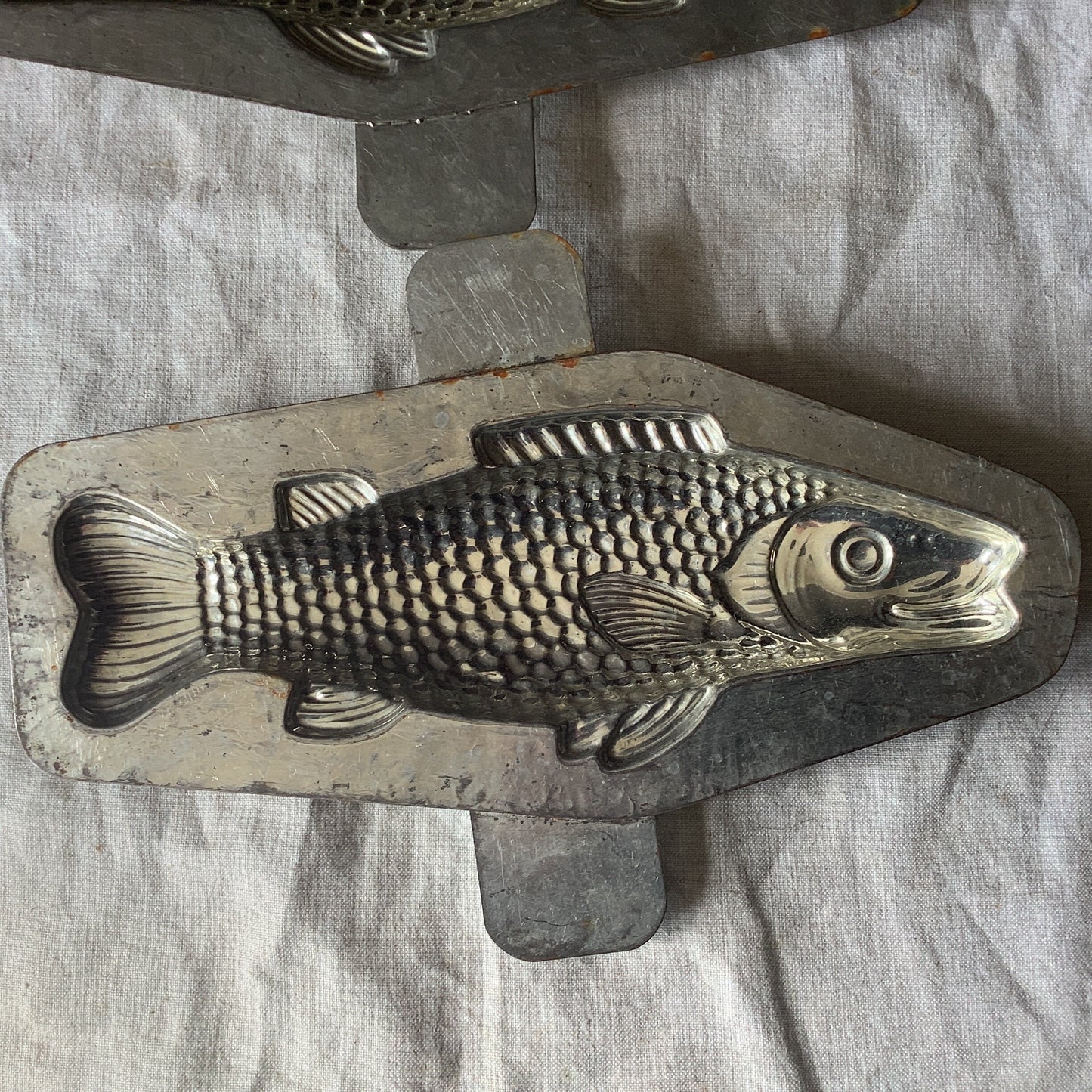 Antique 1940s large chocolate Fish Pike mould / mold metal cast, made in a France professional chocolaterie mold number 260