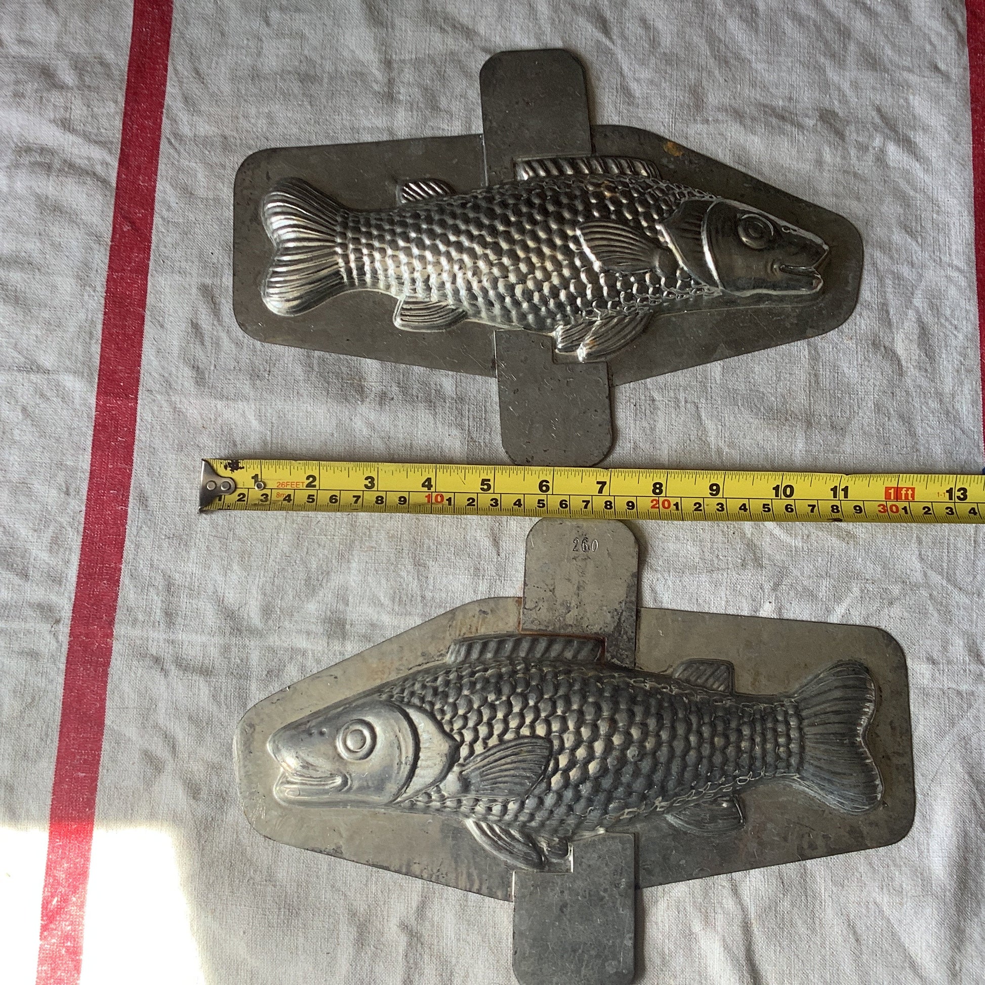 Antique 1940s large chocolate Fish Pike mould / mold metal cast, made in a France professional chocolaterie mold number 260