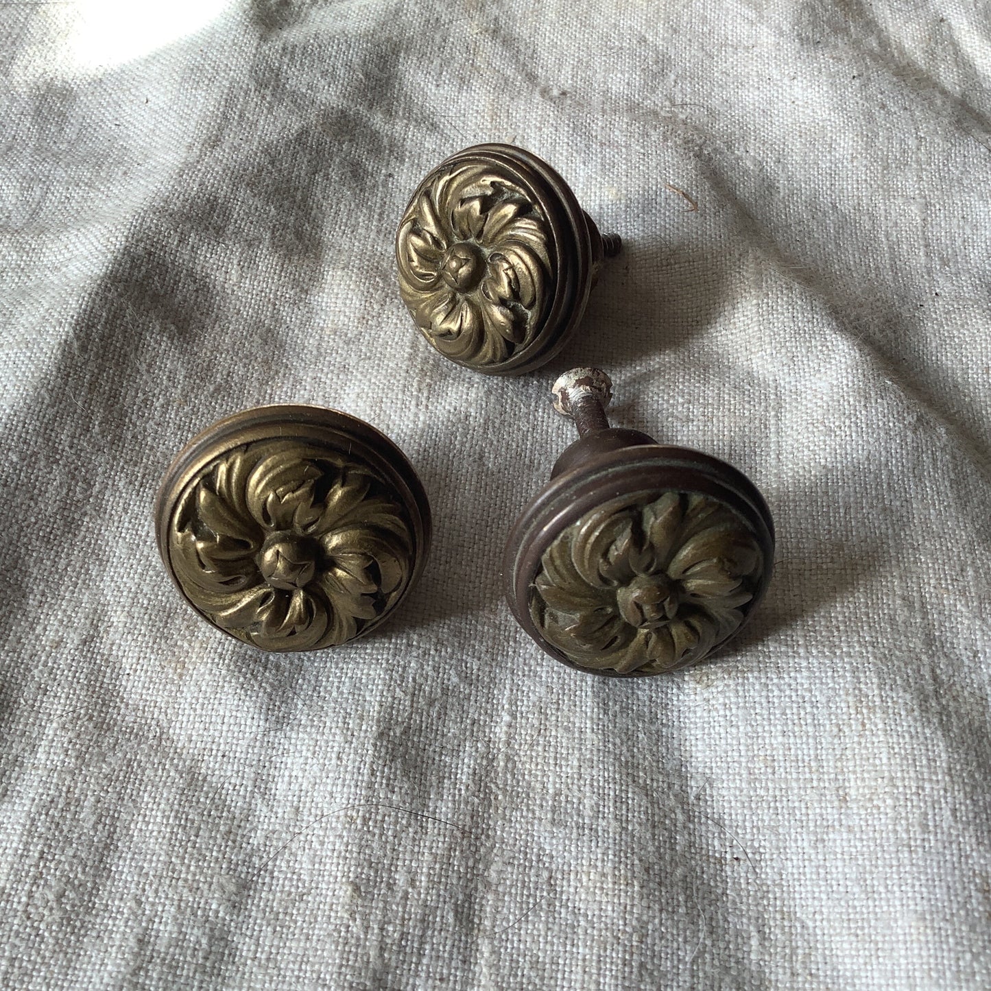 Vintage 1930s Three (3)  Matching French  brass furniture handles unusual made in France