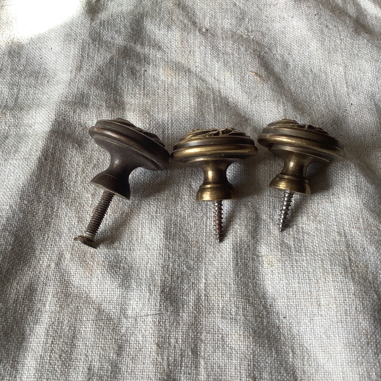 Vintage 1930s Three (3)  Matching French  brass furniture handles unusual made in France