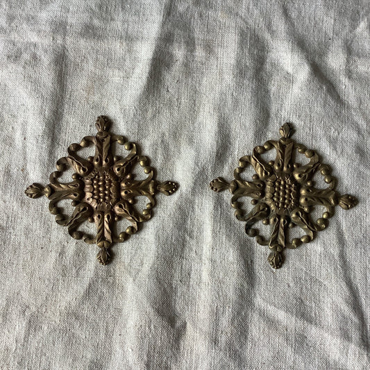 Antique French Ormolu Brass Decorative Pieces Hardware Furniture 1900s Two  pieces