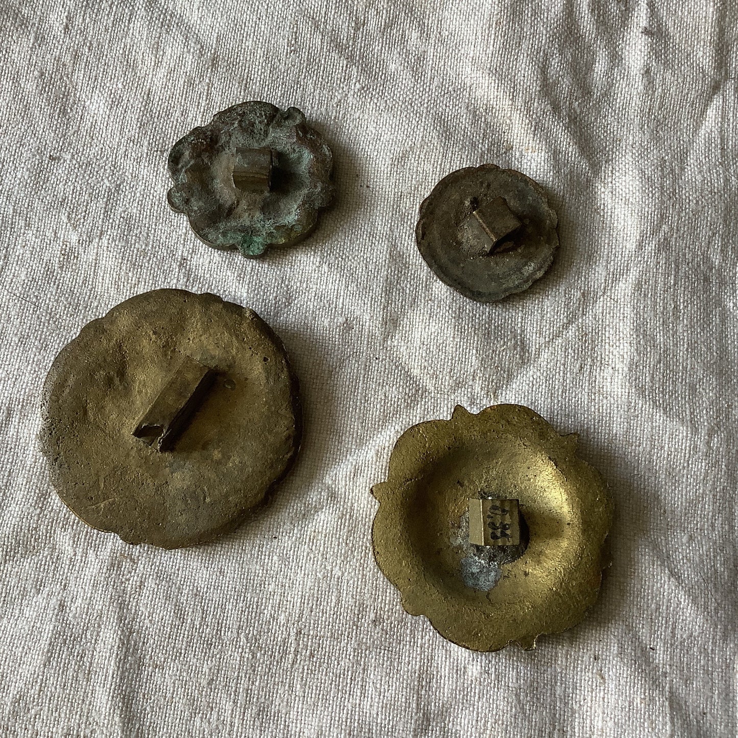 Four Antique Brass Picture Hook Covers / Mounts / Buttons - 1800's Elaborate Made in France brass Assortment