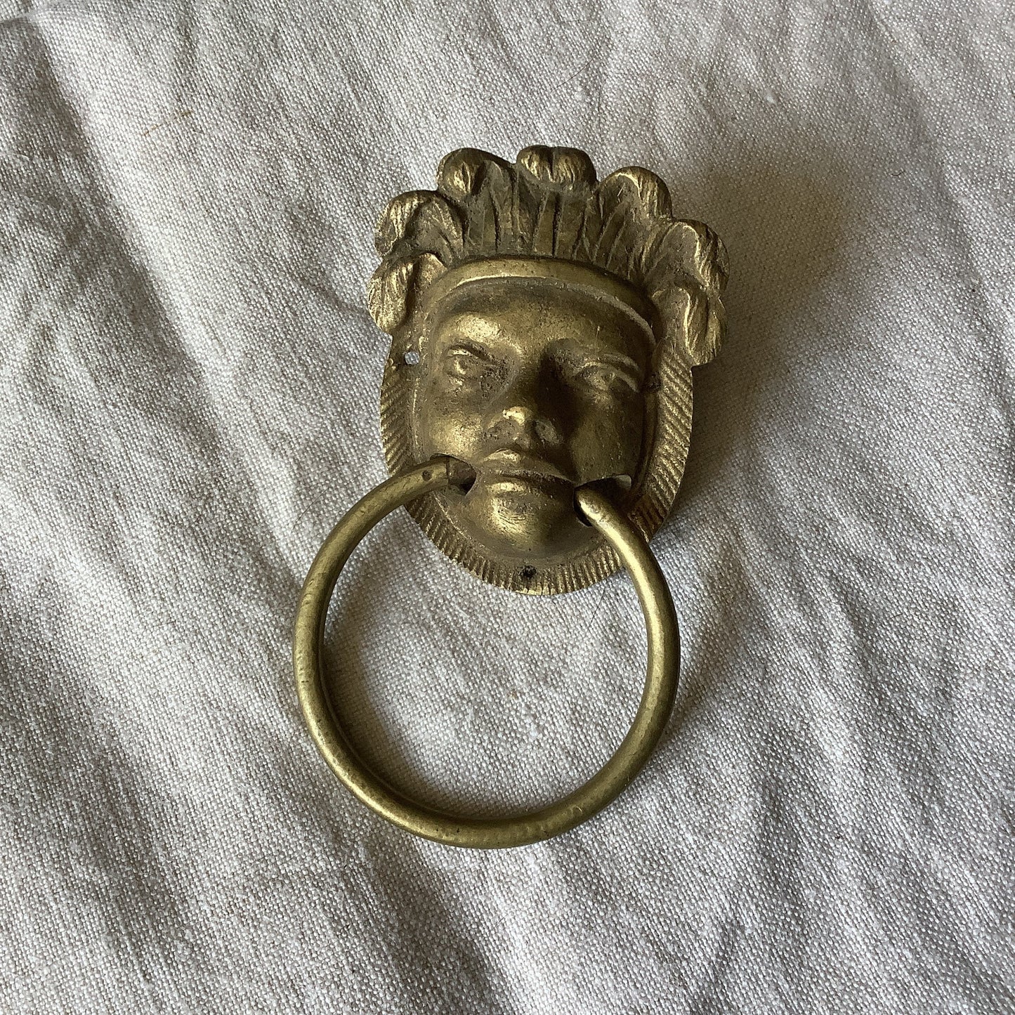 One Vintage 1900s French brass furniture handle Egyptian Goddess Woman’s Head made in France