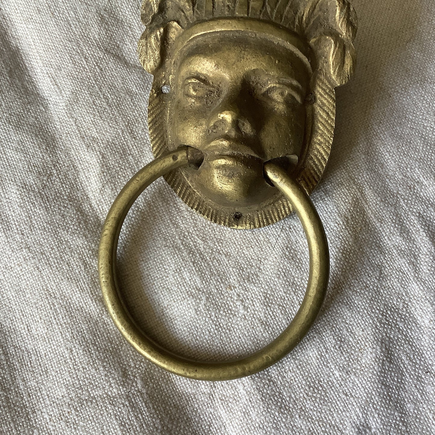 One Vintage 1900s French brass furniture handle Egyptian Goddess Woman’s Head made in France