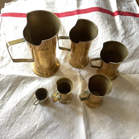 Vintage French Brass Measuring Cups Kitchen Measures with Brass handles 6 pieces 1970s made in France