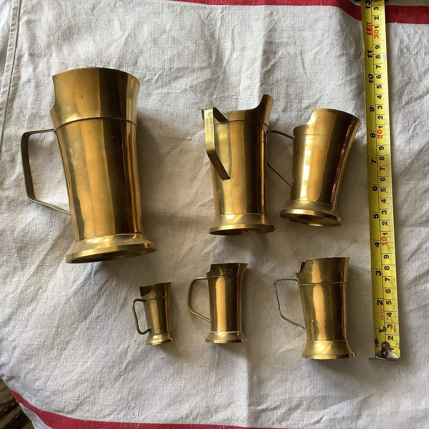 Vintage French Brass Measuring Cups Kitchen Measures with Brass handles 6 pieces 1970s made in France