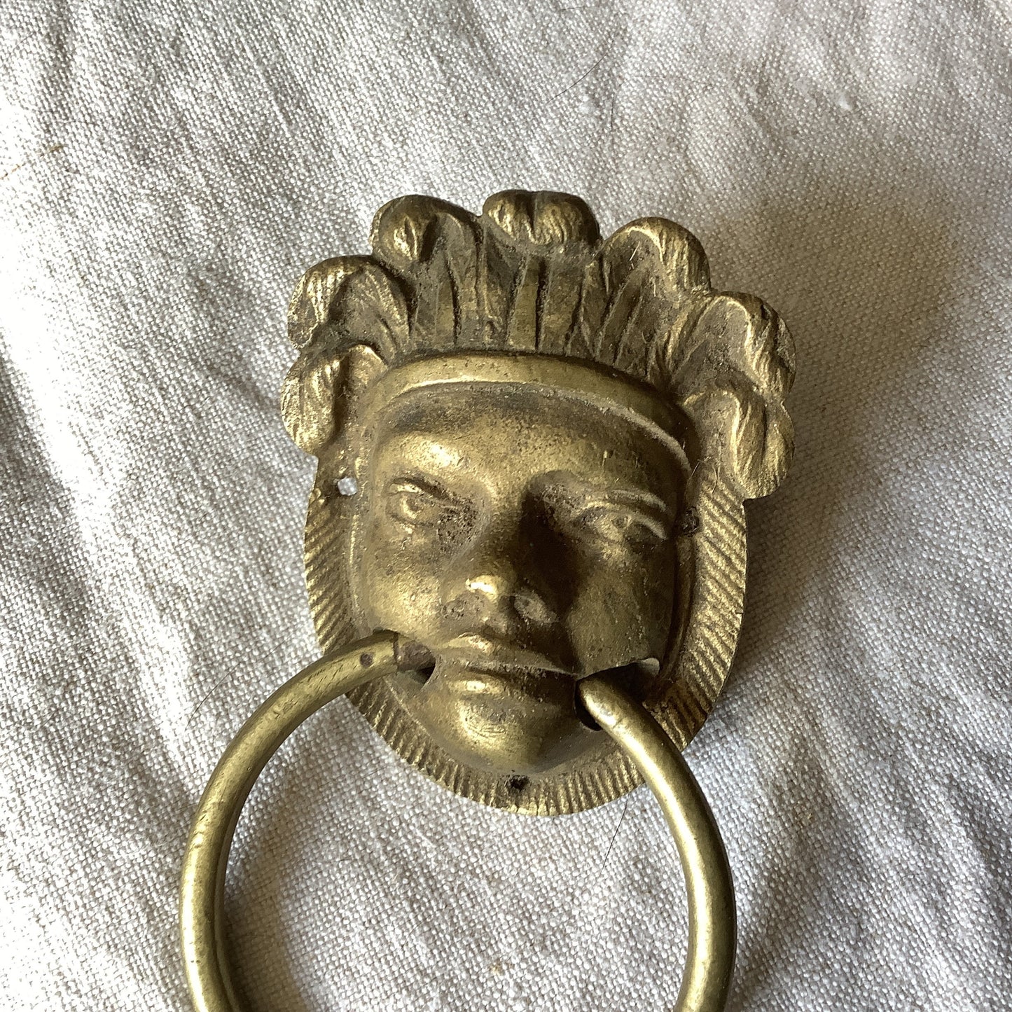 One Vintage 1900s French brass furniture handle Egyptian Goddess Woman’s Head made in France