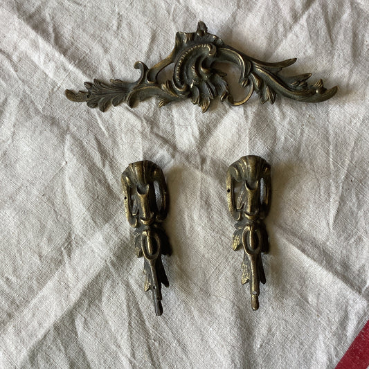 Antique Three pieces of  French Classical Ormolu Brass Decorative Vintage Hardware for Furniture 1900s Made in France