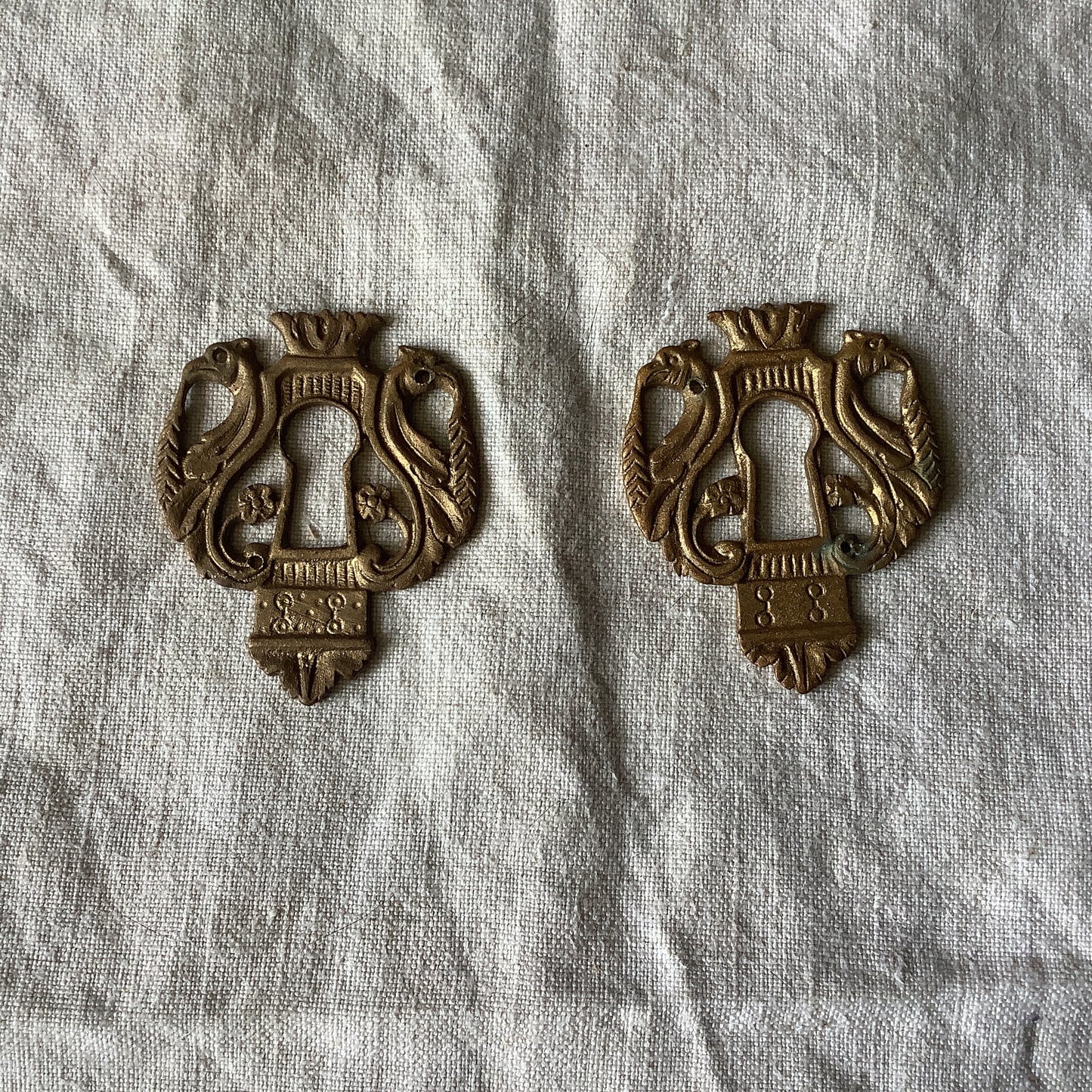 Set of two  matching Antique Brass Keyhole Cover Escutcheon made in France in the 1900s elegant pieces