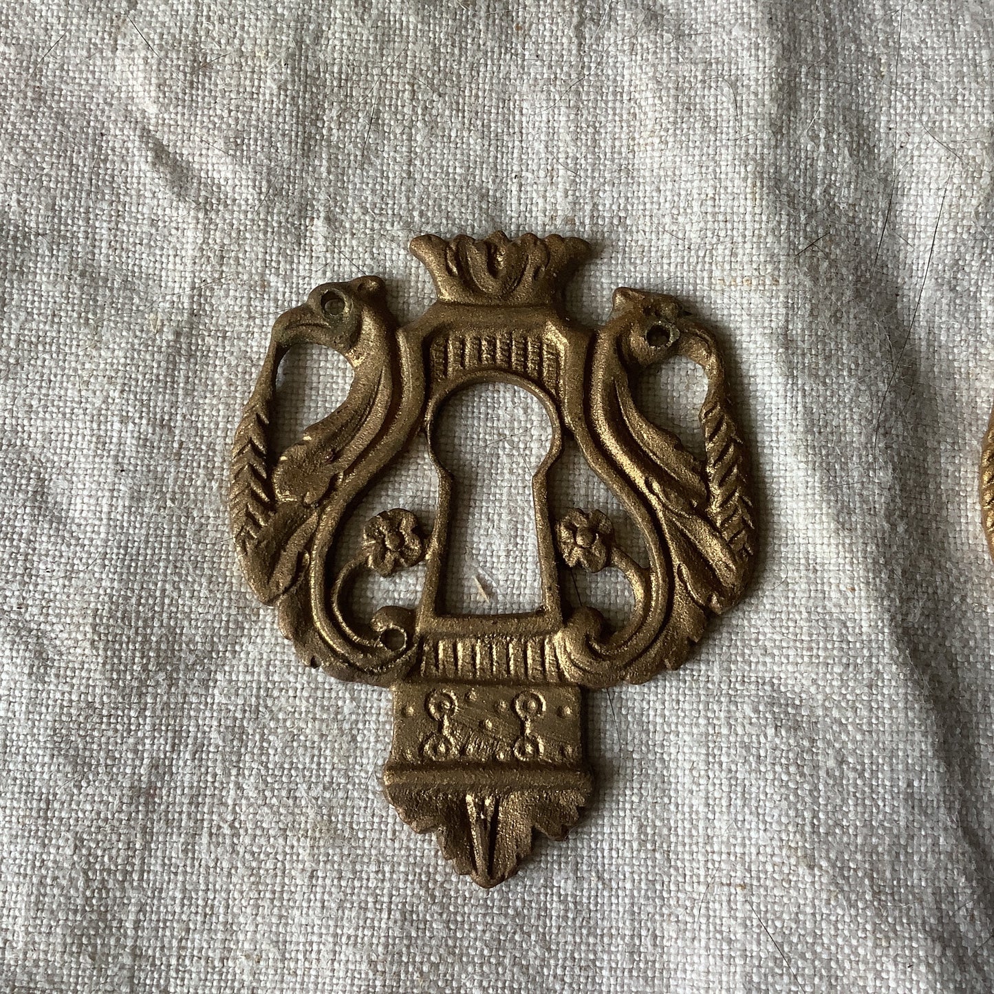 Set of two  matching Antique Brass Keyhole Cover Escutcheon made in France in the 1900s elegant pieces