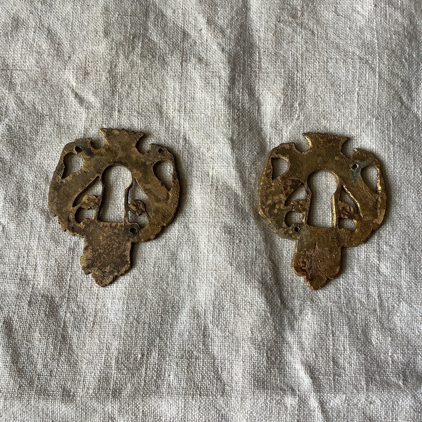 Set of two  matching Antique Brass Keyhole Cover Escutcheon made in France in the 1900s elegant pieces