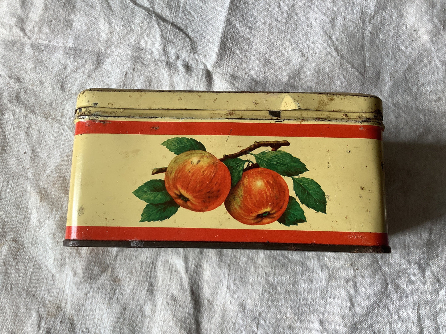 Vintage 1940s Tin Box Made in France Child at table eating bread and jam