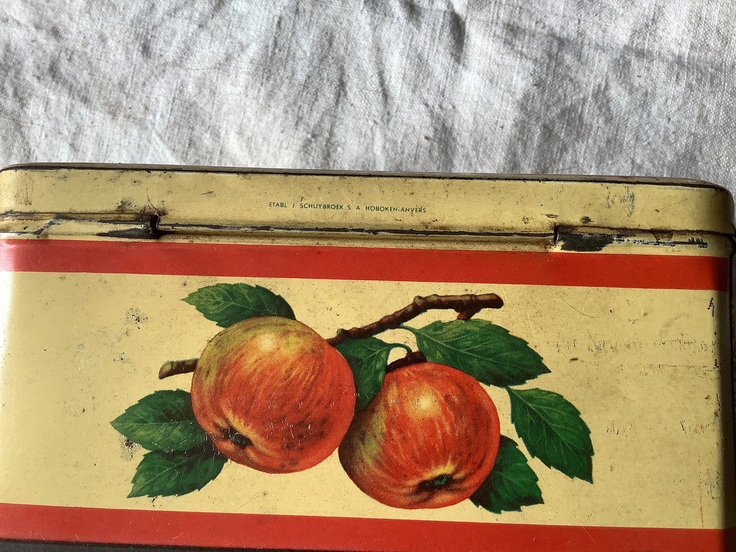 Vintage 1940s Tin Box Made in France Child at table eating bread and jam