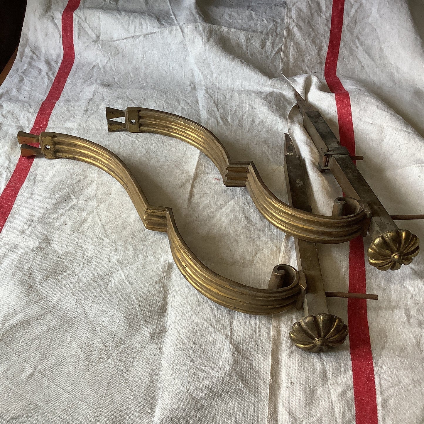 1900s Antique Large Sized one pair/ two pieces French Brass Curtain Pole holders 1900s Made in France