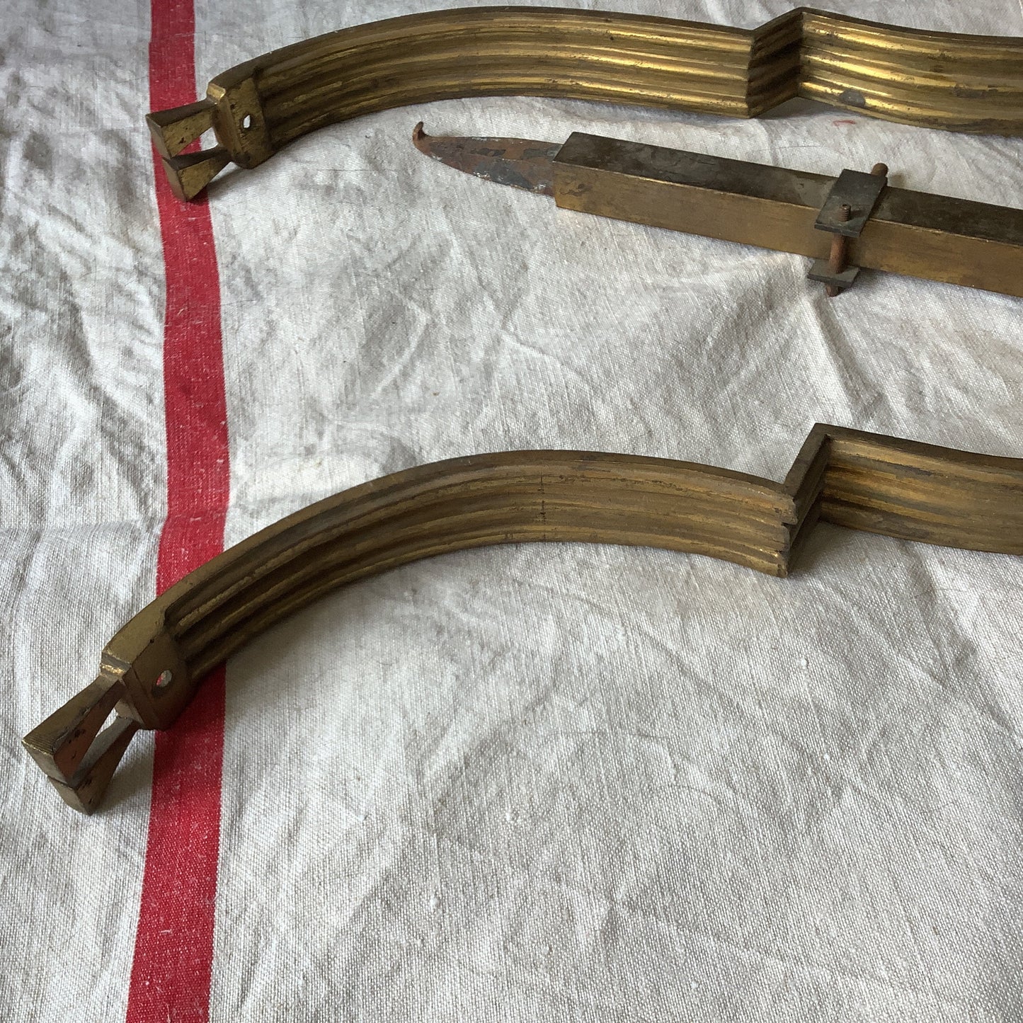 1900s Antique Large Sized one pair/ two pieces French Brass Curtain Pole holders 1900s Made in France